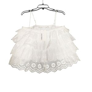 Heatherly White Tiered Eyelet Ruffle Layered Festival Western Top Large NWT